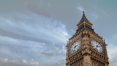 Reloj-Big-Ben,-Londres,-Reino-Unido,-Europa,-Torre-Británica,-Arquitectura,-Famoso-Monumento-Nacional-Histórico,-Efecto-De-Reemplazo-De-Cielo-De-Lapso-De-Tiempo,-Atracción-Internacional,-Paisaje-Urbano,-Símbolo-Brexit