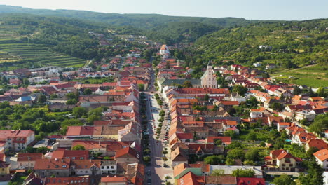 Wide-revealing-drone-shot-of-Svaty-Jur-or-Saint-George-in-Bratislava-Slovakia