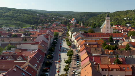 Drone-shot-of-Svätý-Jur-or-Saint-George-a-historical-town-northeast-of-Bratislava,-located-in-the-Bratislava-Region