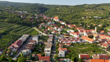 Wide-drone-shot-of-Svätý-Jur-or-Saint-George-a-historical-town-northeast-of-Bratislava,-located-in-the-Bratislava-Region