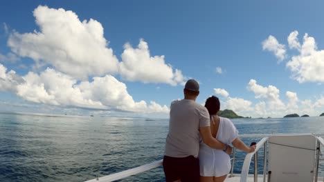 Seychelles,-St-Anne-marine-park-clients-on-boat-deck