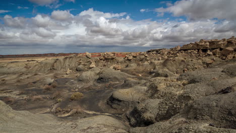 Time-Lapse,-Bisti-De-Na-Zin-Wilderness,-Clouds-Moving-Above-Wilderness-and-Rock-Formations
