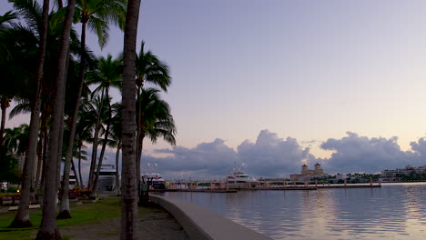 Palm-Trees-And-Docked-Boats-In-South-Florida-Inlet-At-Dawn