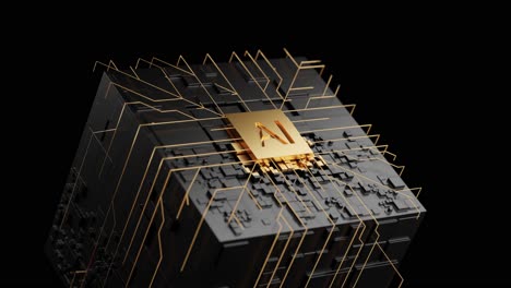 Gold-Ai-chipset-on-circuit-board-working-on-data-analysis-in-futuristic-concept-suitable-for-future-technology-artwork-,-Background-or-web-banner
