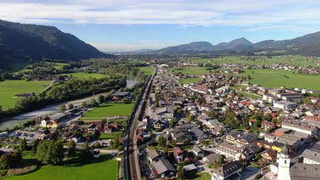 Stunning-countryside-of-city-Kuchl-in-Austria-in-soft-aerial-scene
