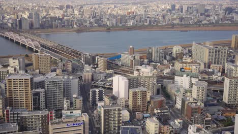 Stadtgebiet-Von-Osaka,-Umeda-Und-Yodogawa-Fluss