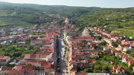 Revealing-drone-shot-of-Svätý-Jur-or-Saint-George-a-historical-town-northeast-of-Bratislava,-located-in-the-Bratislava-Region