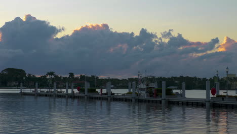Boat-Dock-At-Dawn-In-South-Florida,-U.S.A