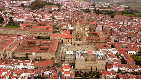 Santiago-de-Compostela-aerial-view-of-the-old-historical-city-center-with-gothic-Christian-cathedral