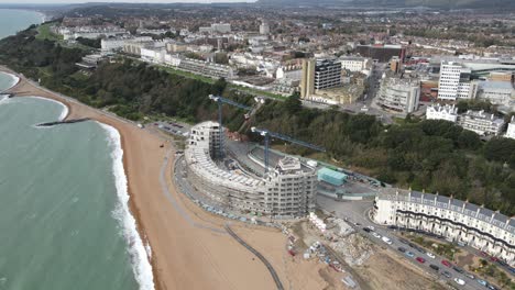 New-beach-front-apartments-Folkestone-Kent-UK-Aerial-4k-footage