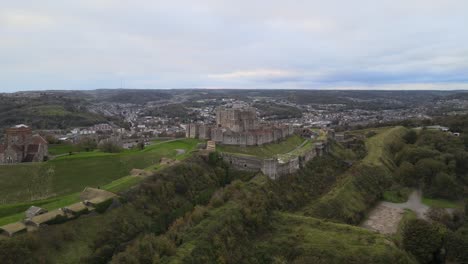 Dover-Castle-Kent-England-drone-point-of-view-,aerial-4k-footage