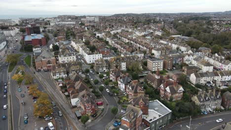 Straßen-In-Folkestone,-Kent,-Großbritannien,-4k-Luftaufnahmen