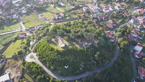 top-aerial-view-of-church-of-monte-de-santo-António-in-a-small-village-north-of-Portugal