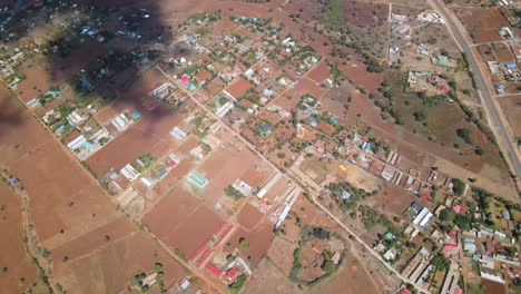 High-angle-view-of-houses,-farms-and-buildings-in-rural-Kenya