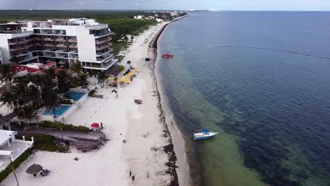Aerial-shot-of-a-beach-town-in-Mexico-overcast-day