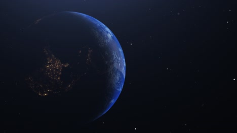 Rotierender-Planet-Erde-Mit-Dunklen-Teilen-Im-Weltraum