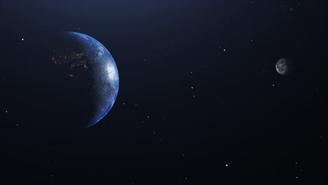 Animierte-Bewegung-Des-Planeten-Erde-Und-Des-Mondes-Im-Weltraum