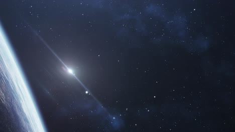 Erdoberfläche-Und-Sterne-Mit-Hellem-Licht-Im-Weltraum