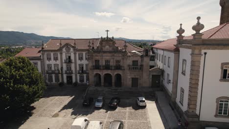 Aerial-circle-view-of-baroque-church-in-Chaves