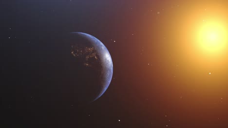 Animierter-Planet-Erde-Und-Sonne-Im-Weltraum
