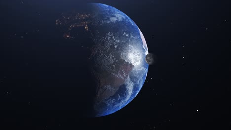 Animierter-Planet-Erde-Und-Mond,-Die-Sich-Im-Weltraum-Drehen