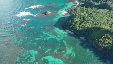 Turquoise-sea-waters-and-lush-coast,-Hermitano-beach-in-Dominican-Republic