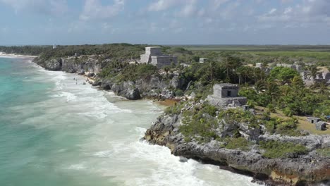 Mayan-archaeological-complex-on-waterfront-cliff-of-Tulum-in-Mexico