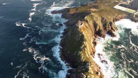 Aerial-view-of-Cabo-vilan-Galicia-north-Spain-region-cliff-Atlantic-sea-coastline-ocean