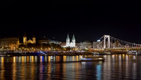 Budapest-Und-Donau-Nacht-Zeitraffer-Atemberaubende-Aufnahme-In-Ungarn,-Europa