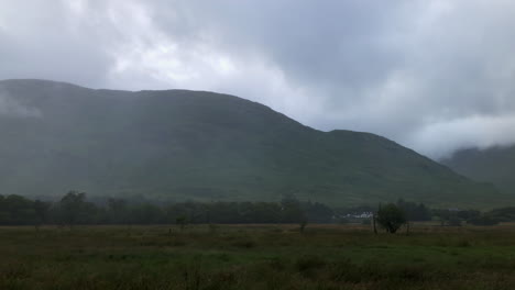 Panorama-Of-Mountainous-Landscape-In-Fog-In-Countryside-Of-Scotland