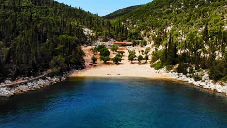 Taverna-Near-The-Small-Foki-Beach-Surrounded-With-Greenery-In-Kefalonia,-Greece