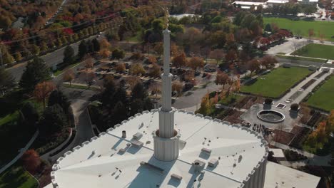 Towering-Spire-atop-the-Provo-LDS-Mormon-Temple-in-Utah-County---Aerial-Orbit
