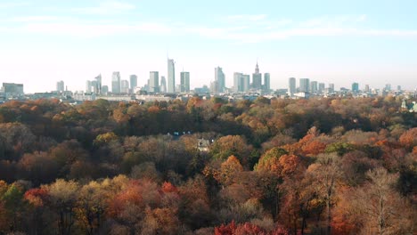 Horizon-skyline-of-warsaw-city-during-autumn-from-lazienky-park-view