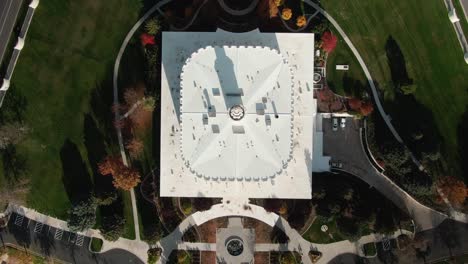Beautiful-Architecture-of-the-Provo-LDS-Mormon-Temple,-Aerial-Overhead-View