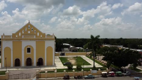 Aerial-Shot-of-a-Church-in-a-Small-Town-in-Mexico
