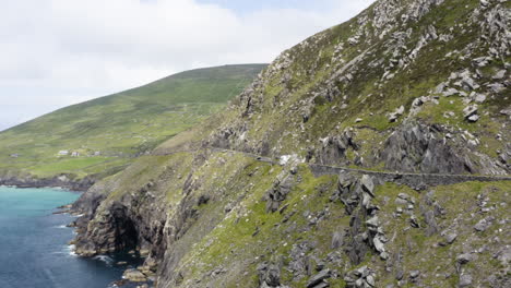 Slea-Head-Scenic-Road-Trip-on-Dingle-Peninsula-Cliffs-in-Ireland,-Aerial