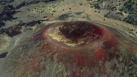 Cinder-Cone-Volcano,-St-George,-Utah,-Drone-shot-of-one-of-the-red-and-green-cinder-cone's-in-Washington-County