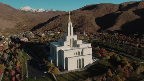 Puesta-De-Sol-órbita-Aérea-Alrededor-De-Lds-Mormón-Draper-Utah-Templo