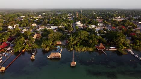 Aerial-View-of-a-Town-located-on-the-Coast-of-a-Lagoon