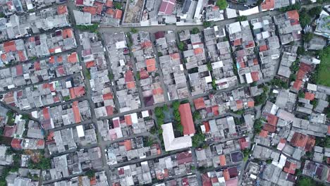 POV-from-top-aerial-shot,-densely-populated-urban-areas