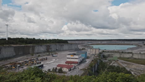 Panoramic-of-Lime-Quarry-seen-from-observation-deck,-Gotland,-Sweden