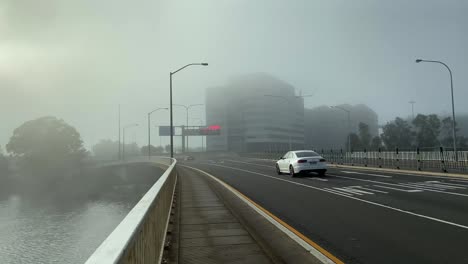 Sydney-International-Airport-freeway-drive-covered-with-Fog-on-a-foggy-day