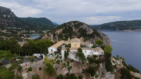 Monastery-on-Paleokastritsa-beach-aerial-view-summer-vibes