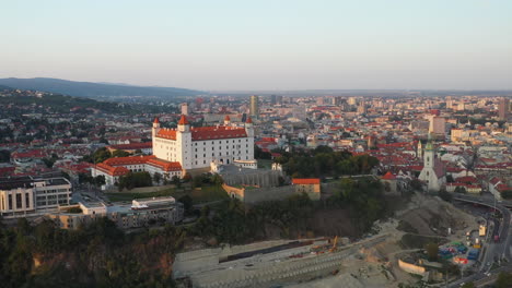 Wide-rotating-drone-shot-revealing-the-Bratislava-Castle-in-Bratislava-Slovakia