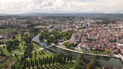 Aerial-forward-view-of-Chaves-in-vast-cityscape