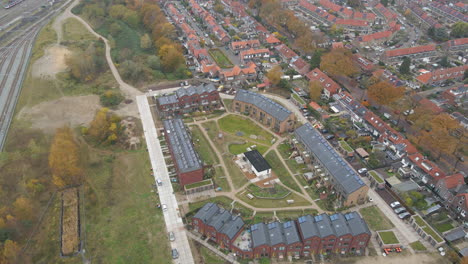 Aerial-of-a-new-suburban-area-with-solar-panels-on-rooftop
