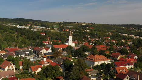 Wide-drone-shot-of-the-Church-of-Holy-Trinity-in-Svätý-Jur-or-Saint-George-in-Bratislava