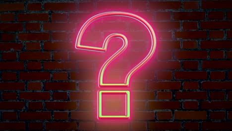 Neon-pink-Blinking-question-mark-sign-in-front-of-brick-wall,computer-animated-effect