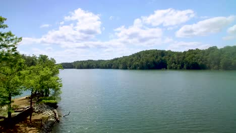 Quiet-day-on-Lake-Hartwell-with-idyllic-forests,-South-Carolina,-aerial-view