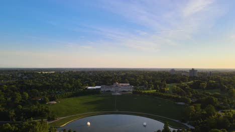 American-Midwest-Landscape-with-Luxurious-White-Mansion-Building---Aerial-Drone